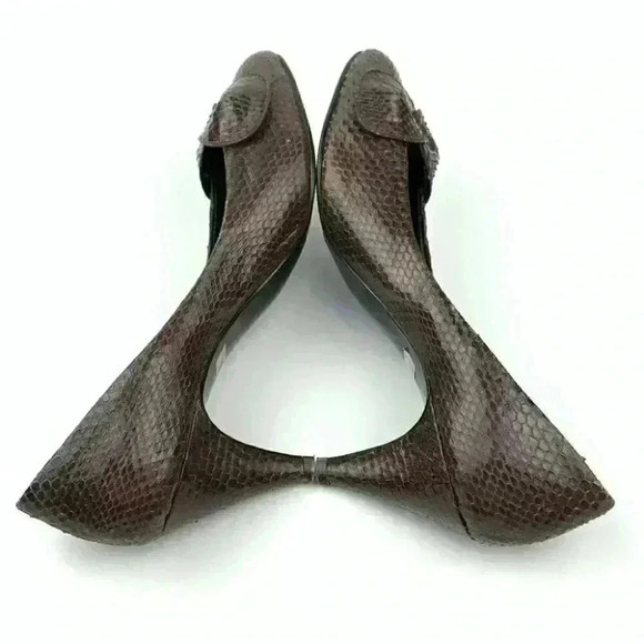 Canessa womens heels size 8 AA brown snakeskin bow vintage 80s - Picture 5 of 15